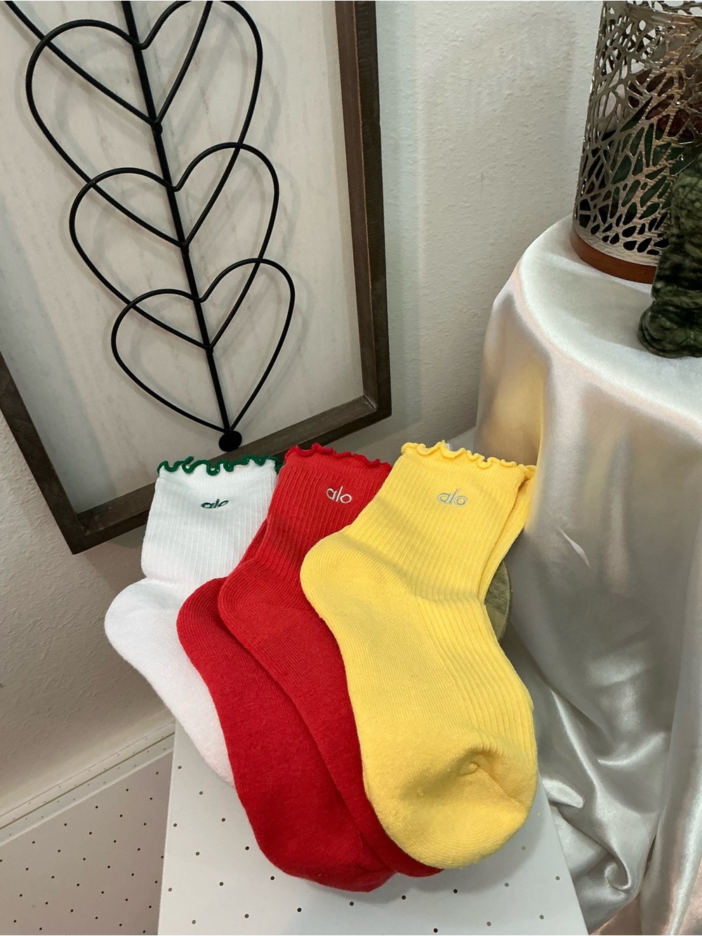 NWOT ALO Yoga Lettuce Edge Socks in White, Red, Yellow S/M 5-7.5 $32 Each Retail